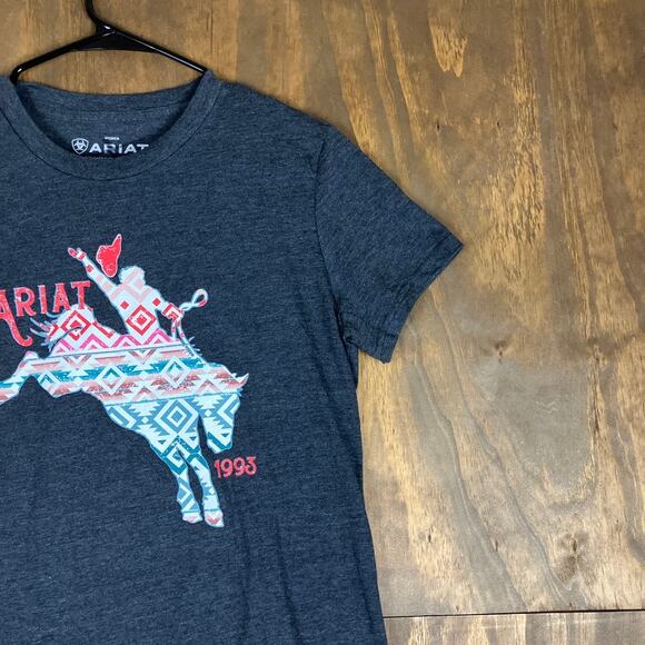 Ariat Womens Shirt Dark Gray Geo Bronc Short Sleeve Cotton Blend Medium - Picture 5 of 11